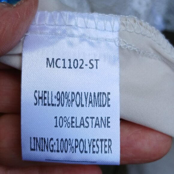 White Lace & Eyelet Lace Up Front Long Puff Sleeve Baby Doll Mini Dress Sz L - Picture 8 of 12